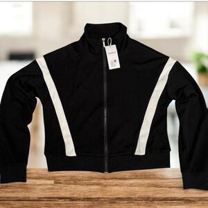 XIEERDUO Black White Zip Up‎ Lounge Track Jacket Cropped Style Women’s M NWT